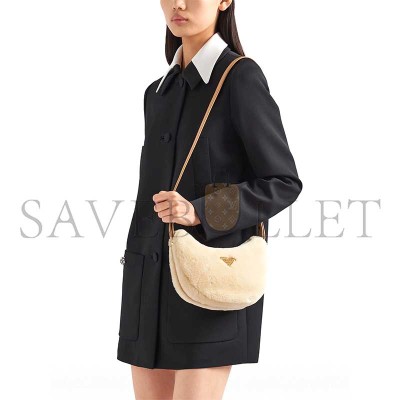 PRADA ARQUÉ SHEARLING AND LEATHER SHOULDER BAG 1BC194 (22.5*18.5*6cm)